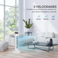 HOMCOM Ventoinha de Coluna 50W com Controlo Remoto com 3 Velocidades Temporizador 15h Oscilação 85° Ecrã LED 30x30x78 cm Branco(m-4)