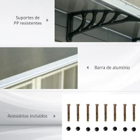 Outsunny Marquise de Proteção 300x96 cm Marquise Exterior para Portas e Janelas contra o Sol e Chuva com Suporte de PP Policarbonato Marrom(m-5)
