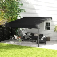 Outsunny Pergola Inclinata de 3 x 4m cu Copertina Retractabila si Manivela Manuala, Foisor de Gradina Montat pe Perete(m-2)