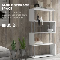 HOMCOM S Shape Bookcase, 5 Tiers Bookshelf, Modern Freestanding Storage Shelf for Home Office, Study, Living Room, 80 x 30 x 145cm, White(m-4)