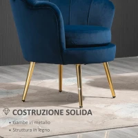 HOMCOM Poltrona a Conchiglia, Poltroncina Vintage, Poltroncina da Camera e Salotto, Design Elegante, con Schienale Alto, 76x67x74cm, Blu(m-6)