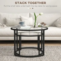 HOMCOM Two-Piece Nest of Glass-Top Coffee Tables(m-4)