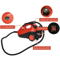 HOMCOM Máquina de Limpeza a Vapor 4 Bares Potência 2000W Multiusos Depósito 2L Autonomia 35 min com 16 Acessórios 40x24x27,2 cm Vermelho(m-5)