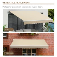 Outsunny Copertină Rabatabilă Exterior, Copertină Extensibilă, Copertină Tip Roll-Up cu Deschidere Manivelă, 350x250 cm, Crem(m-5)
