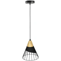 HOMCOM Lampa wisząca w designie industrialnym, 24 cm x 24 cm x 28 cm, Czarno-brązowy + Naturalny(m-1)