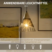 HOMCOM Lampa wisząca w designie industrialnym, 24 cm x 24 cm x 28 cm, Czarno-brązowy + Naturalny(m-6)