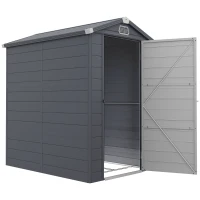 Outsunny IE Located 4 x 6ft Plastic Garden Storage Shed - Foundation Kit Included, Polypropylene Outdoor Storage Tool House with Ventilation Slots and Lockable Door, Grey(m-1)