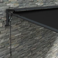 Outsunny Pergola Inclinata de 3 x 4m cu Copertina Retractabila si Manivela Manuala, Foisor de Gradina Montat pe Perete(m-8)