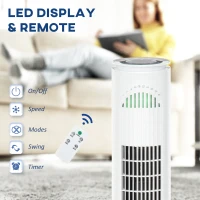 HOMCOM Ventilator Turn cu 3 Moduri și 3 Viteze cu Cronometru 10h, Ventilator de Podea ABS cu Telecomandă, Ø22x77 cm, Alb(m-4)