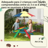 Outsunny Mesa de Piquenique para Crianças em Madeira com 2 Bancos e Chapéu de Sol Removível para Jardim 85,5x75x142,5 cm Multicolor(m-5)
