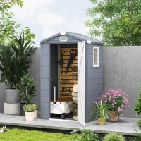 Outsunny IE Located 4 x 3ft Plastic Garden Storage Shed - Foundation Kit Included, Polypropylene Outdoor Storage Tool House with Ventilation Slots and Lockable Door, Grey(m-2)