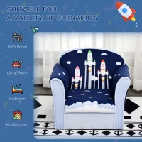 HOMCOM Children's Armchair Flannel Kids Sofa Tub Chair Cartoon Rocket Pattern Wooden Frame Bedroom Playroom Seater Blue(m-6)