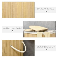 HOMCOM Kosz na bieliznę 100L z wyjmowaną ławą do prania 62,5 cm x 37 cm x 60,5 cm Naturalny + Biały(m-7)