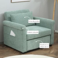 HOMCOM Fotoliu de un singur loc cu spatar reglabil in 4 pozitii, tesatura cu efect de lenjerie respirabila si sezut captusit, 96x84,5x87,5 cm, verde(m-6)