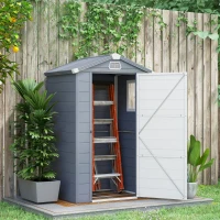 Outsunny IE Located 4 x 3ft Plastic Garden Storage Shed - Foundation Kit Included, Polypropylene Outdoor Storage Tool House with Ventilation Slots and Lockable Door, Grey(m-10)