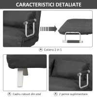 HOMCOM Canapea Extensibilă cu Șezut Reglabil în 5 Poziții și Perne Detașabile, Canapea din Imitație de Piele, 105x80x78 cm, Gri(m-5)