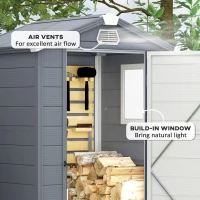 Outsunny IE Located 4 x 3ft Plastic Garden Storage Shed - Foundation Kit Included, Polypropylene Outdoor Storage Tool House with Ventilation Slots and Lockable Door, Grey(m-7)
