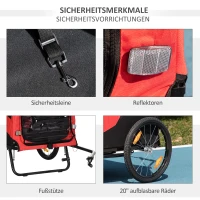 PawHut Przyczepa rowerowa dla dzieci, z odblaskami, 1 flaga, 170 cm x 77 cm x 90 cm, Czerwony(m-7)