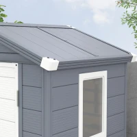 Outsunny IE Located 4 x 3ft Plastic Garden Storage Shed - Foundation Kit Included, Polypropylene Outdoor Storage Tool House with Ventilation Slots and Lockable Door, Grey(m-9)
