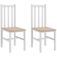 HOMCOM Conjunto de 2 Cadeiras de Sala de Jantar com Encosto de Ripas Estrutura de Madeira de Pinho 38,5x47,5x99 cm Branco(m-10)