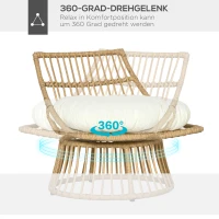 Outsunny Fotel Ogrodowy, Obrotowy, Wiklinowy z Plecionki z Kunstrattanu, Rama Aluminiowa, Poduszki na Siedzisko, naturalny + beżowy, 65 x 70 x 66 cm(m-5)