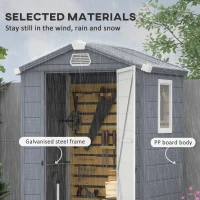 Outsunny IE Located 4 x 3ft Plastic Garden Storage Shed - Foundation Kit Included, Polypropylene Outdoor Storage Tool House with Ventilation Slots and Lockable Door, Grey(m-4)