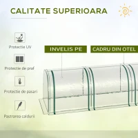 Outsunny Sera tip tunel din PVC transparent si otel, pentru plante si flori, cu usi cu fermoar, 295x100x80 cm(m-5)