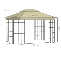 Outsunny Foisor de Gradina 3.65x3 m cu Plasa de tantari si Acoperis pe 2 Nivele din Poliester, Structura din Metal, Negru(m-3)
