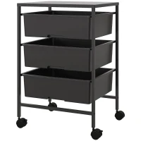 HOMCOM Carrinho Auxiliar com Rodas Carrinho de Cozinha de 3 Níveis com 3 Cestos e Estrutura de Aço 40,8x33,5x60,5 cm Preto(m-1)