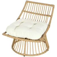 Outsunny Fotel Ogrodowy, Obrotowy, Wiklinowy z Plecionki z Kunstrattanu, Rama Aluminiowa, Poduszki na Siedzisko, naturalny + beżowy, 65 x 70 x 66 cm(m-1)