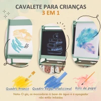 AIYAPLAY Cavalete para Crianças 3 em 1 Cavalete de Arte com Rolo de Papel Quadro e 2 Cestas de Armazenamento 54x46,5x93 cm Verde(m-4)