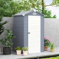Outsunny IE Located 4 x 3ft Plastic Garden Storage Shed - Foundation Kit Included, Polypropylene Outdoor Storage Tool House with Ventilation Slots and Lockable Door, Grey(m-8)