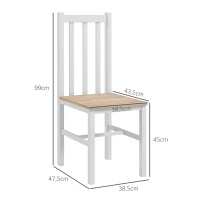 HOMCOM Conjunto de 2 Cadeiras de Sala de Jantar com Encosto de Ripas Estrutura de Madeira de Pinho 38,5x47,5x99 cm Branco(m-3)