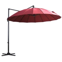Outsunny Parasol Sombrilla de Jardín Ø300 cm de Diámetro con Manivela y Poste Giratorio 360° Techo Inclinable en 6 Posiciones Base Cruzada Incluida Rojo(m-10)