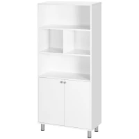 HOMCOM Estantería con Armario de 2 Puertas y Estantes Abiertos Librería para Salón Estudio Oficina 70x29,5x167 cm Blanco(m-10)