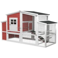 PawHut Gallinero con Ponedero Techo Abatible y Nido Rampa Zona Exterior para Jardín de Madera de Abeto 201x75x117 cm Rojo y Blanco(m-10)