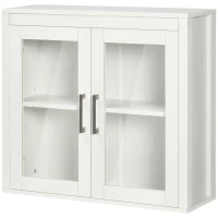 kleankin Armario de Baño de Pared con Puertas de Vidrio y Estante Ajustable Mueble Colgante Moderno 60x19,5x54 cm Blanco(m-11)