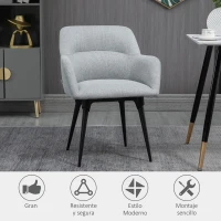 HOMCOM Butaca de Salón Sillón Tapizado en Lino Sintético con Reposabrazos y Patas de Acero 59,5x59,5x78,5 cm Gris(m-6)