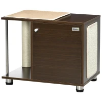 PawHut Mueble Arenero para Gatos Mesa Auxiliar con Cojín Poste Rascador Y Alfombra Lateral de Sisal 60x40x48 cm Nogal(m-10)