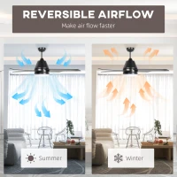 HOMCOM Ceiling Fan with LED Light, Flush Mount Ceiling Fan Lights with Reversible Blades, Remote, Black and Walnut Brown(m-6)