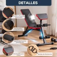 HOMCOM Banco de Pesas Altura Ajustable Banco de Musculación Multifuncional Respaldo Inclinable en 6 Posiciones y 2 Cuerdas para Entrenamiento de Cuerpo Completo en Gimnasio Casa Carga 120 kg Negro(m-5)