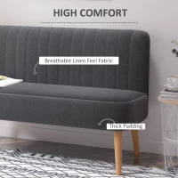HOMCOM Modern Double Seat Sofa Loveseat Couch 2 Seater Compact Sofa Padded Linen Wood Leg Dark Grey(m-4)
