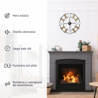 HOMCOM Reloj de Pared Silencioso de Ø60 cm Reloj de Pared de Metal y Madera  sin Tictac Estilo Moderno Multicolor(m-6)