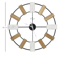 HOMCOM Reloj de Pared Silencioso de Ø60 cm Reloj de Pared de Metal y Madera  sin Tictac Estilo Moderno Multicolor(m-3)