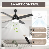 HOMCOM Ceiling Fan with LED Light, Flush Mount Ceiling Fan Lights with Reversible Blades, Remote, Black and Walnut Brown(m-7)