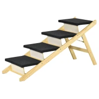 PawHut Escalera de Madera para Perros Plegable 2 en 1 Rampa para Mascotas con 4 Escalones Antideslizantes para Acceso al Sofá y Cama Alta 122x44x62 cm Negro y Natural(m-10)