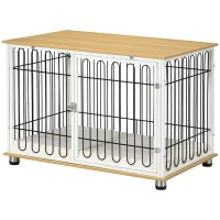 PawHut Jaula para Perros para Interior con Encimera Mesa con Perrera con Pestillo y Cojín 90x58x62,5 cm Roble y Blanco(m-10)