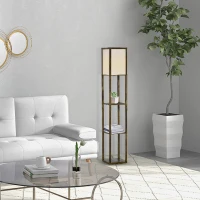 HOMCOM 3-Tier Floor Lamp, Floor Light with Storage Shelf, Reading Standing Lamp for Living Room, Bedroom, Kitchen, Dining Room, Office, Dorm, 160cm, Brown(m-9)