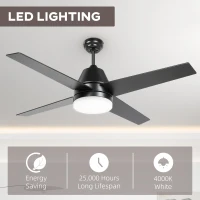 HOMCOM Ceiling Fan with LED Light, Flush Mount Ceiling Fan Lights with Reversible Blades, Remote, Black and Walnut Brown(m-5)