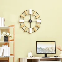 HOMCOM Reloj de Pared Silencioso de Ø60 cm Reloj de Pared de Metal y Madera  sin Tictac Estilo Moderno Multicolor(m-2)